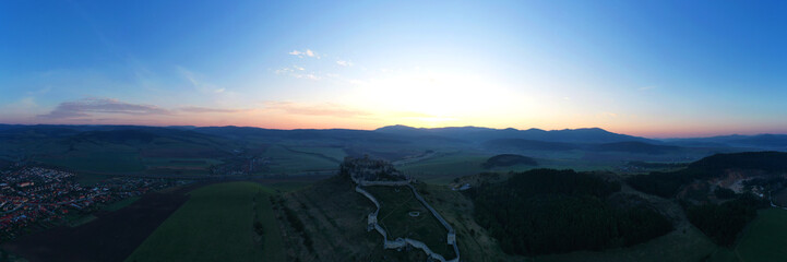 Obraz premium Aerial view of Spissky Castle in Slovakia - Sunrise