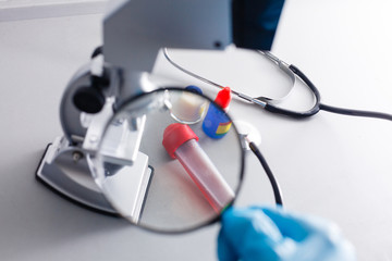 Medical equipment. Blood test. microscope, virus