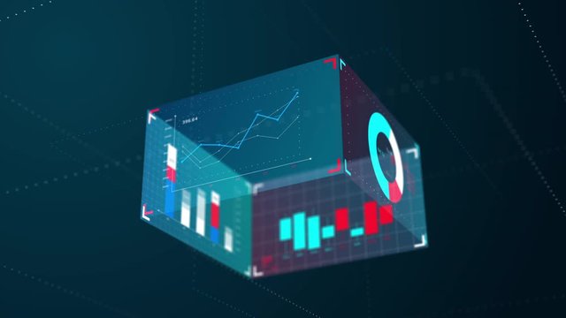 3d Modern blue business information graphic animation move self surround, 4k