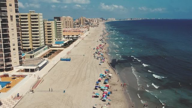 La Manga, Spain, top view of a beach in a summer day.