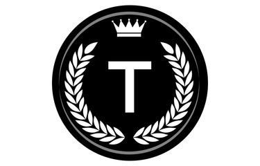 白黒のアルファベットメダルのベクターイラスト T