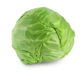 Obraz premium Green cabbage isolated on white background with clipping path and full depth of field