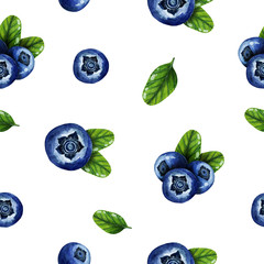 Seamless pattern with blueberries. Watercolor pattern with berries. Summer pattern.