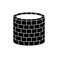 Well icon. Vector illustration of an old stone well. Brick sump.