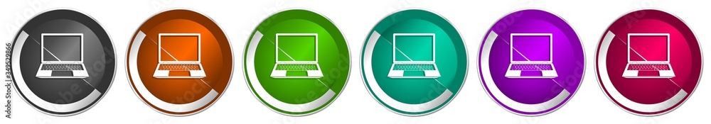 Leinwandbilder open notebook icon set, laptop, mobile computer silver metallic chrome border vector web buttons in 