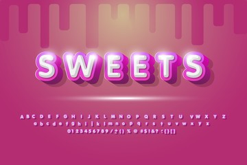 Vector pink sweet banner Girls style. Set of soft Alphabet letters, Numbers and Symbols.