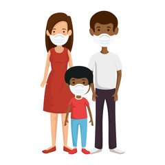 parents with son using face mask vector illustration design