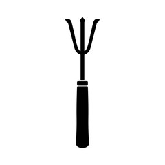 Garden fork icon. Vector illustration of a hand tool to loosen the ground, a small fork and a pitchfork.