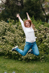 Happy woman jumping