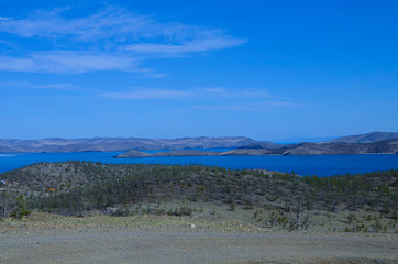 Lake Baikal and mountains in may