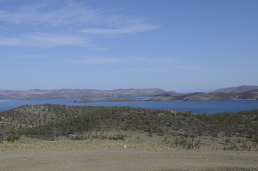 Lake Baikal and mountains in may