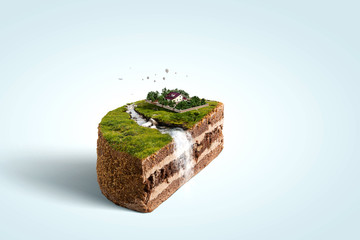 New house vision on green meadow. Conceptual image