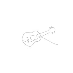 Continuous line drawing of acoustic guitar vector. Musical instrument for decoration, design, invitation jazz festival, music shop.
