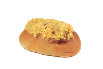 Delicious bread topped with shredded pork and mayonnaise