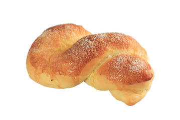 Delicious bread topped with sugar on a white background
