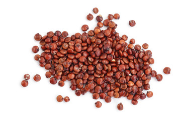 red quinoa seeds isolated on white background with clipping path and full depth of field. Top view. Flat lay