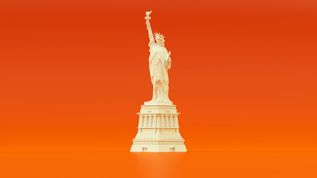 White Orange Statue of Liberty Icon of Freedom Quarter Front Left View 3d illustration 3d render