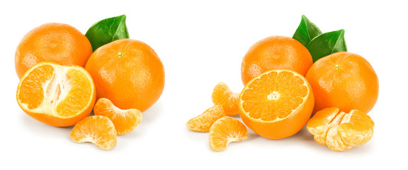 Fototapeta na wymiar tangerine or mandarin fruit with leaves isolated on white background. Set or collection