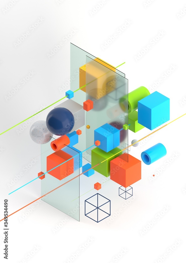 Leinwandbilder abstract 3d render visualization background, template modern composition of geometric shapes in isom