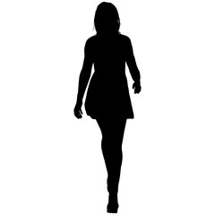 Silhouette of a walking girl on a white background
