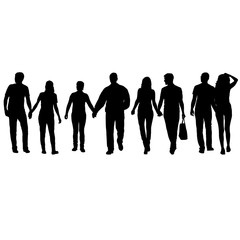 Set Silhouette man and woman walking hand in hand