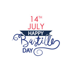 Happy bastille day lettering and decorative ribbon, flat style