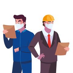 men operators with masks and helmet