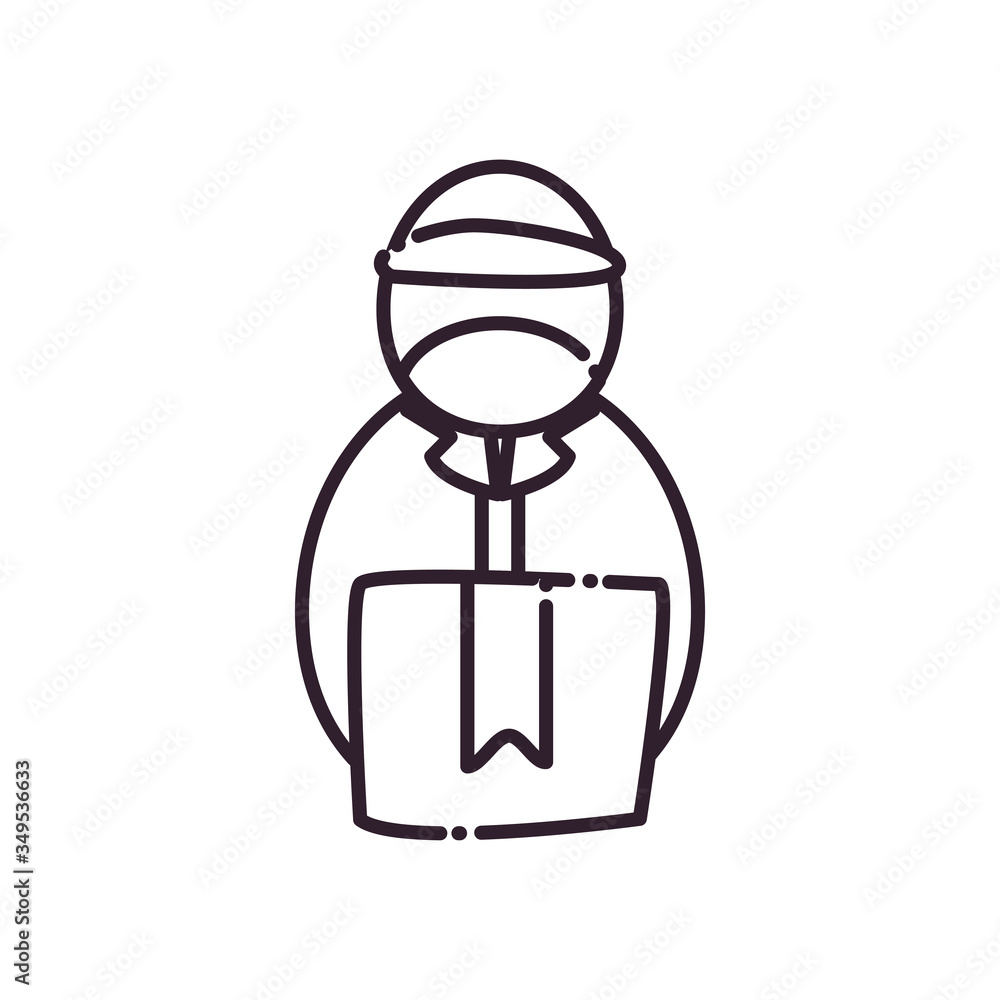 Poster man with mask and box line style icon vector design