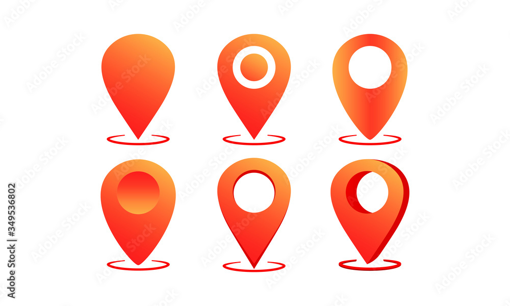 Poster geo pin, location icon set or geolocation, gps, map pointer for applications, web, app. isolated whi