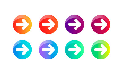 Bright gradient arrow buttons icon set on isolated white background. EPS 10 vector.