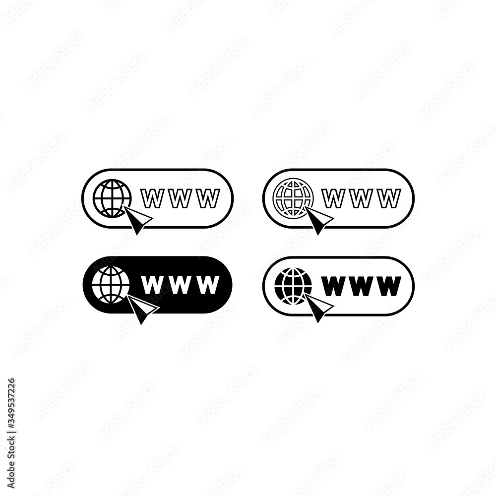 Poster world wide web concept globe internet icons set with cursor or mouse pointe . www sign on isolated w