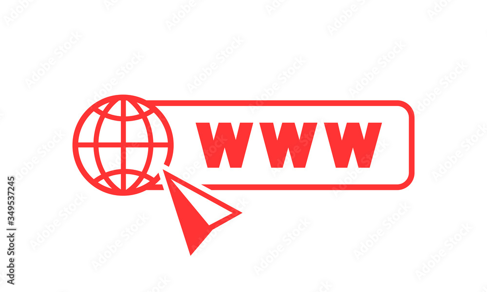 Poster world wide web concept globe internet icons set with cursor or mouse pointe . www sign on isolated w