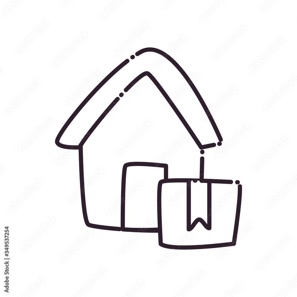 Poster box in front of house line style icon vector design