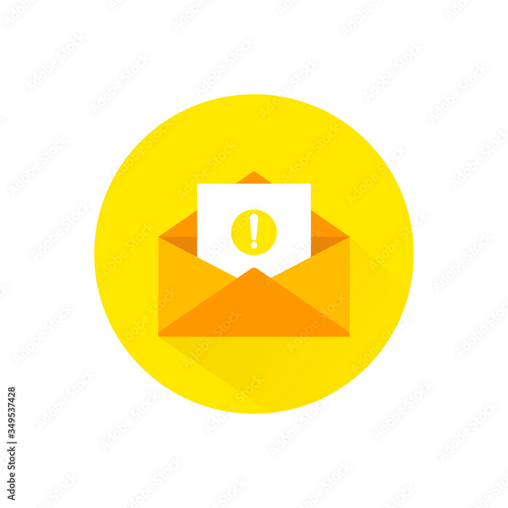 Poster opened envelope and document with exclamation mark icon. message was not sent, error or email, email