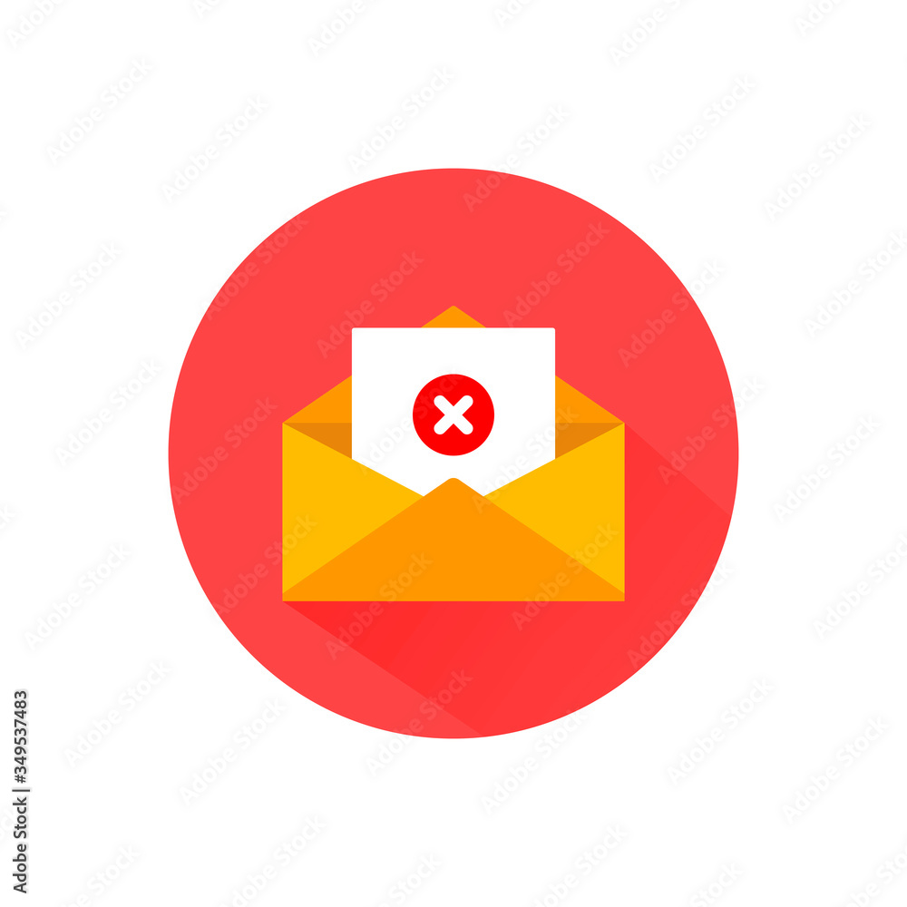 Poster opened envelope and document with red cross mark icon. message was not sent, error or email, email, 