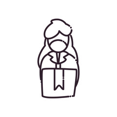 Woman with mask and box line style icon vector design