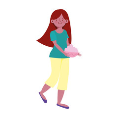 young woman with cream in bowl isolated icon design