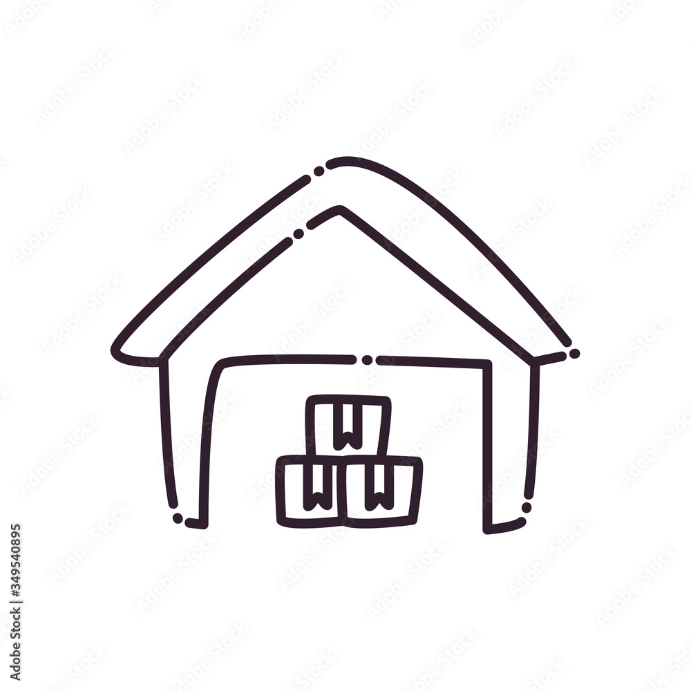 Poster boxes inside garage line style icon vector design