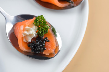 Snack with red fish and caviar