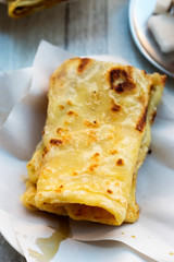 Moroccan msemen pancakes with honey 