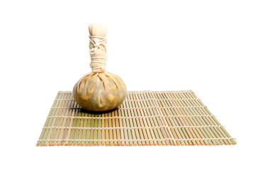 Thai compress herbal. herbal compress ball for spa treatment isolated on white background.