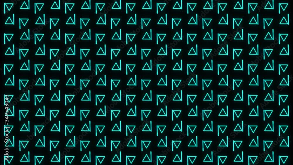 Poster neon abstract bright mosaic blue triangles. animated background particles. loopable complex abstract