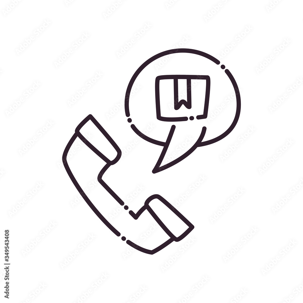 Poster phone and box inside bubble line style icon vector design