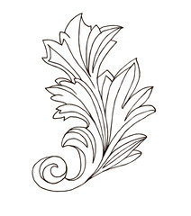 Openwork leaf on a white background. Graphics. Element for the design.