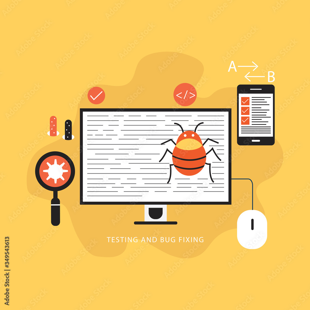 Poster testing and bug fixing concept flat design