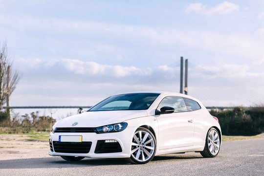 Lisbon, Portugal - January 27, 2019 Parked White Hatchback Again