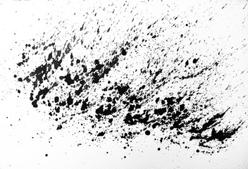 Background splash black on paper. Creative abstract art from ink and watercolor.