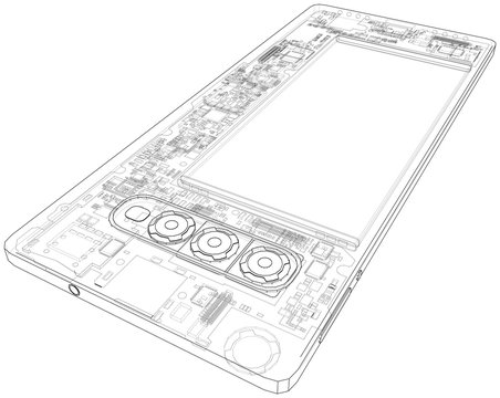 smartphone internal components outline, technical drawing clip art preview