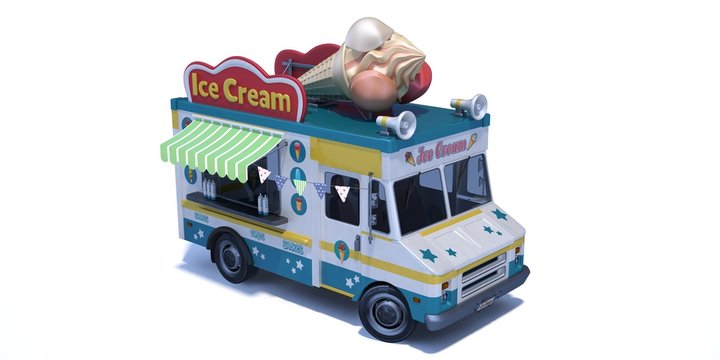 3D rendering of a brand-less generic ice cream truck