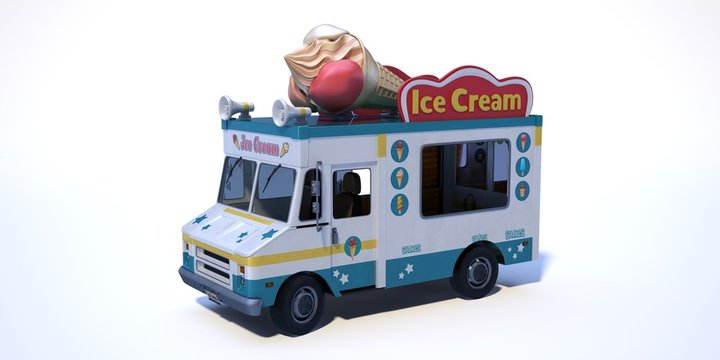 3D rendering of a brand-less generic ice cream truck